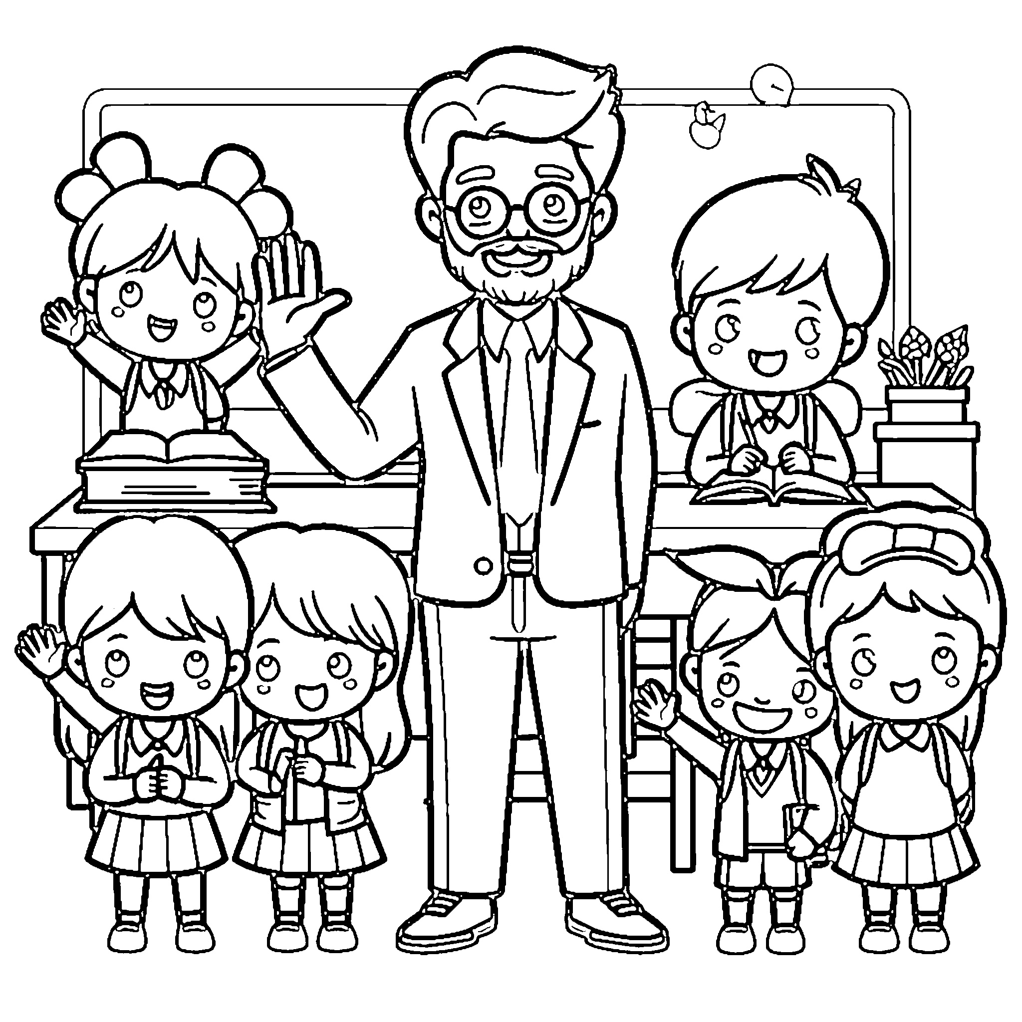bapak guru dan murid di kelas